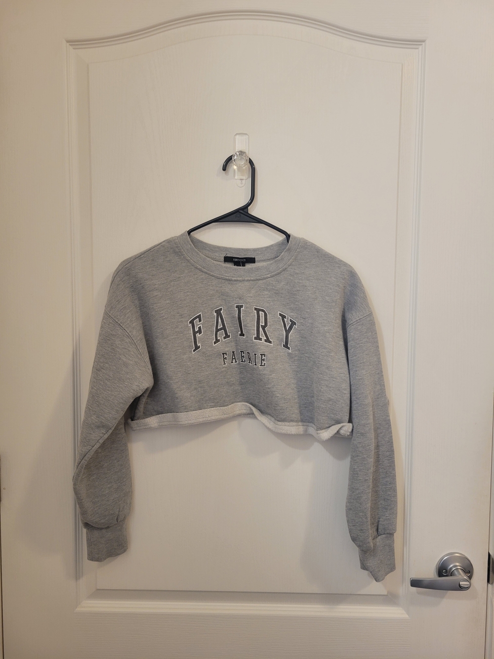 Forever 21 Grey Cropped FAIRY Logo Sweatshirt
